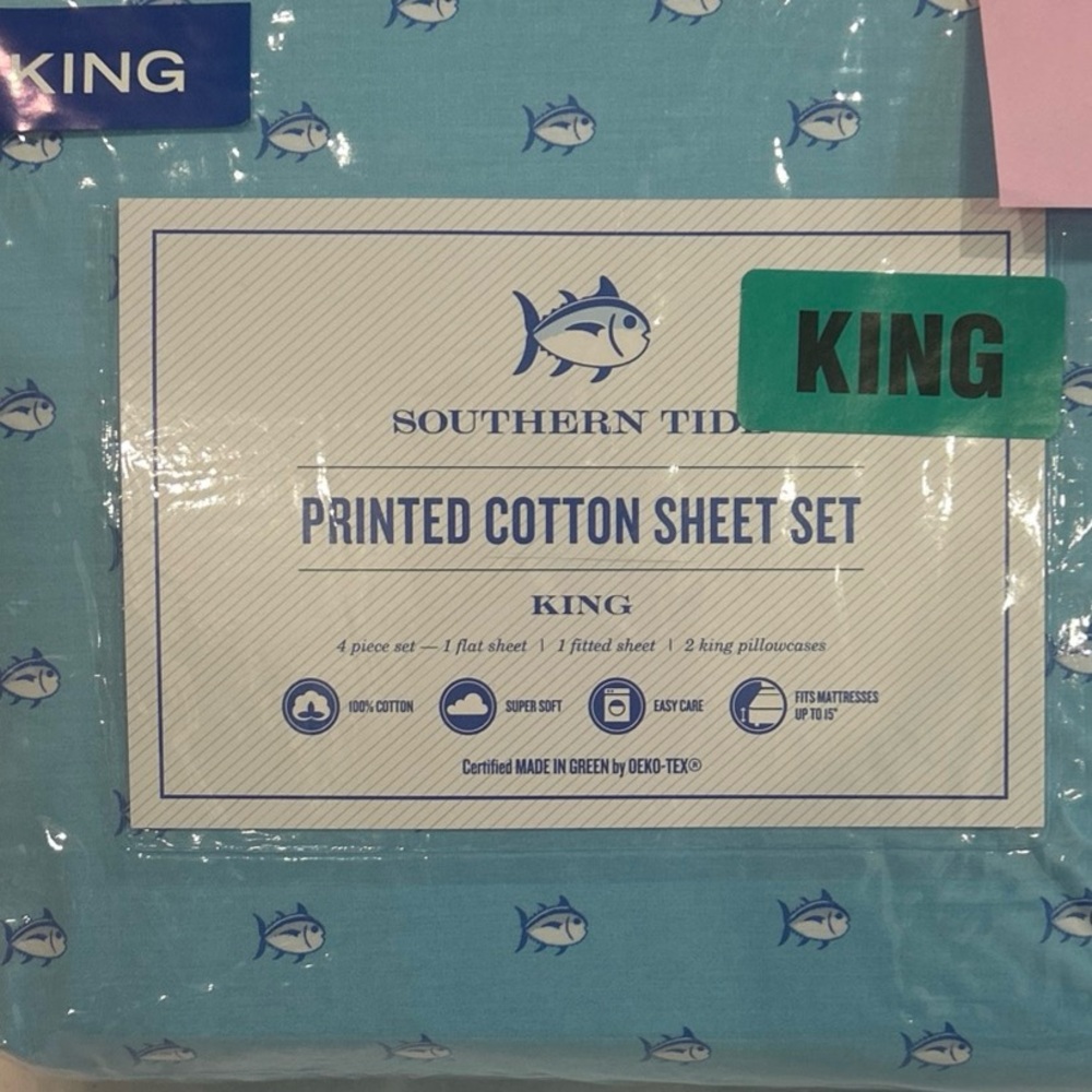 Southern Tide Blue Printed Cotton Sheet Set - King